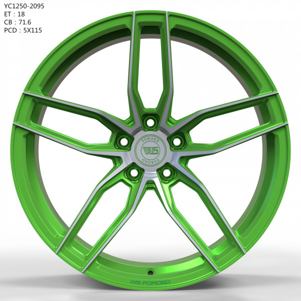 Ws 1250 9.5x20 5x115 ET18 DIA 71.6 matte green with machined face